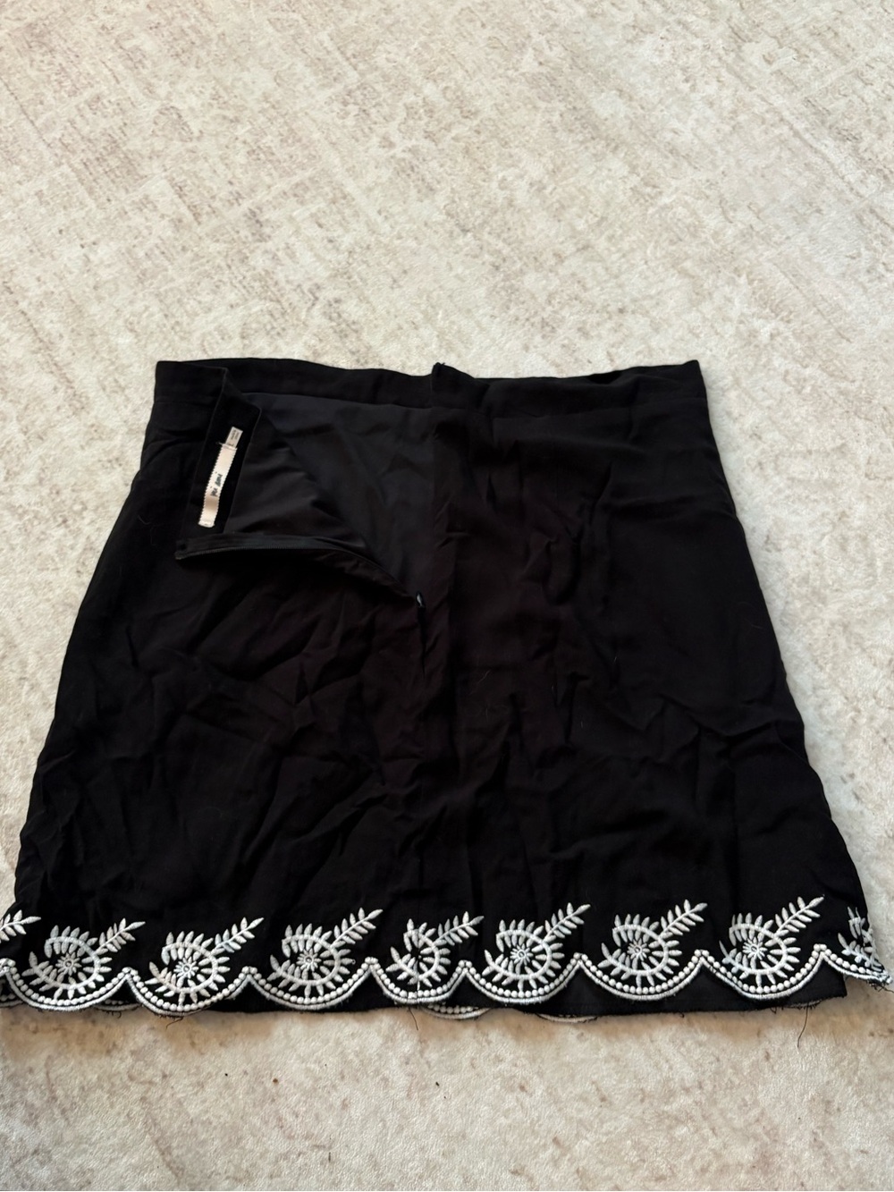 McGinn Black Mini Skirt with White Embroidered Hem